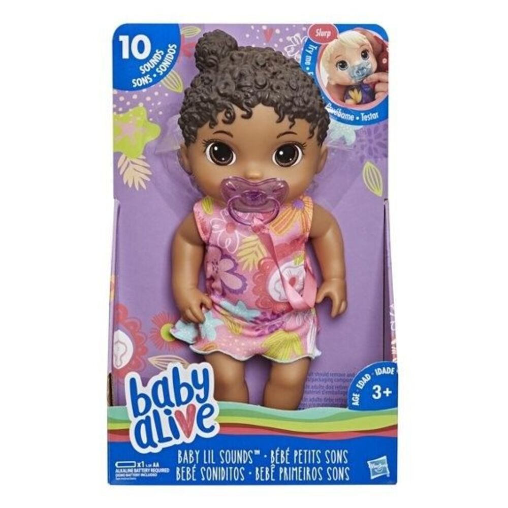 Hasbro Baby Alive Baby Lil Sounds Black Curly Hair Doll 10 Sound Effects Nib New